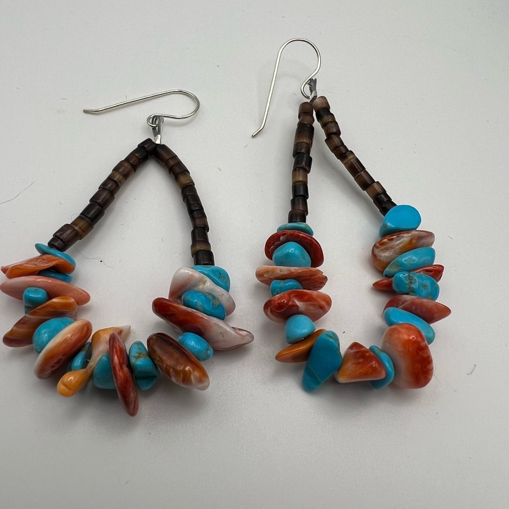 Turquoise and Spiny Oyster Sterling Dangle Earrings